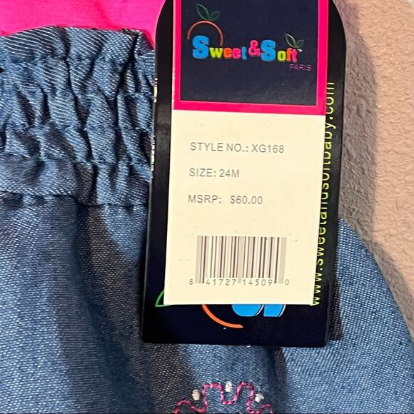 NWT Sweet & Soft Paris Pink & Denim Dress & Bloomer Set 24 Months - Picture 14 of 16